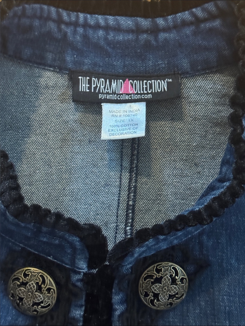 The Pyramid Collection Navy Embroidered Button-Front Jacket - Picture 3 of 7